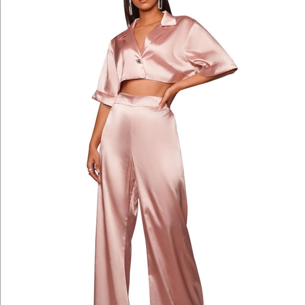 Satin crop and pant duo